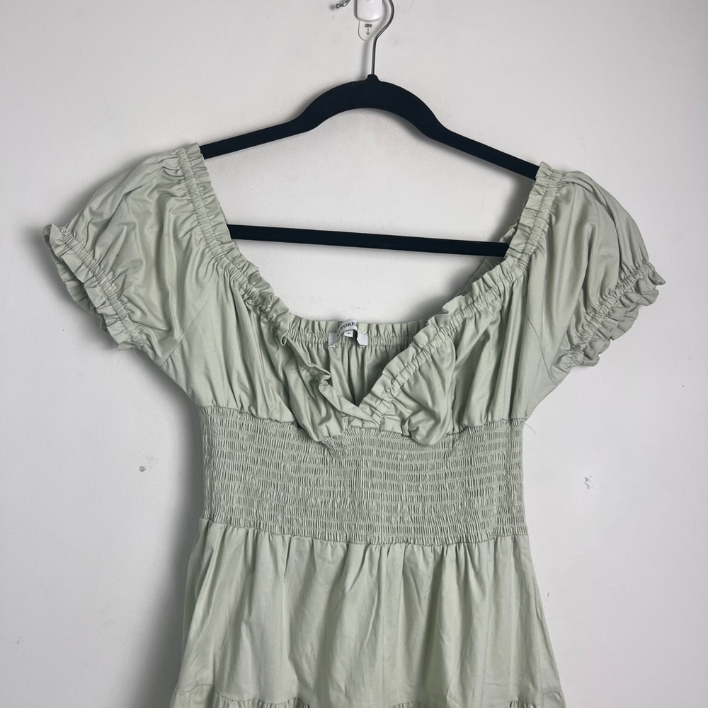 WeWoreWhat‎ Small Cotton Poplin Sage Green Puff Sleeve Smocked Midi Dress - Picture 4 of 11